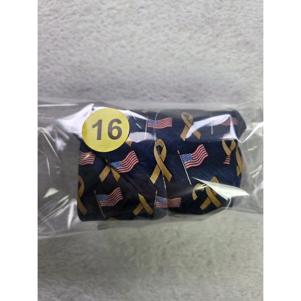 American Traditions USA Made Silk Tie Gold Ribbon American Flag Patriotic Navy - Picture 9 of 9